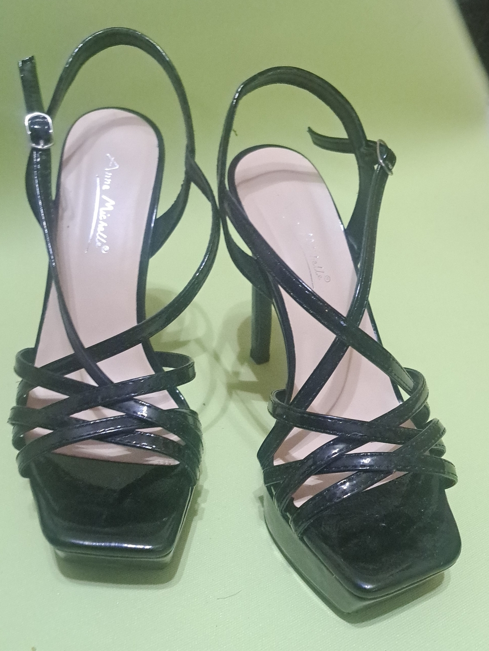 Anne Michelle Black Patent Strappy High Heel Sandals